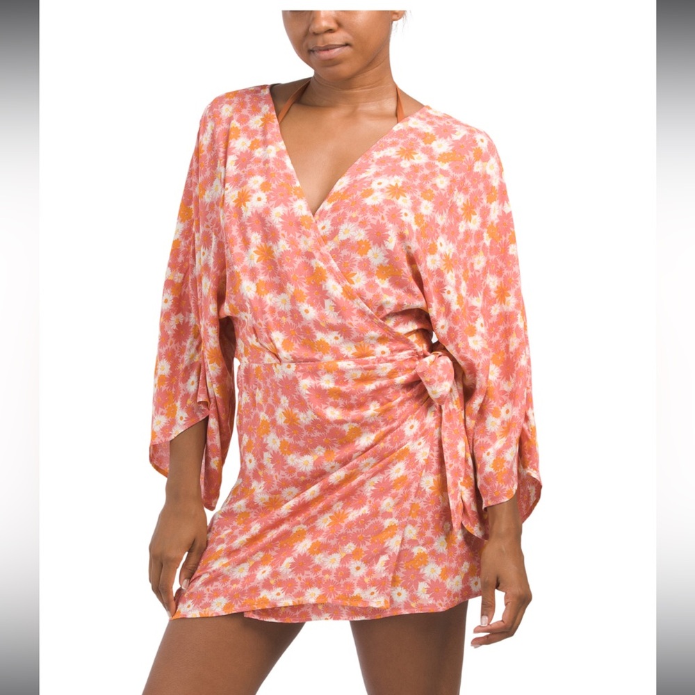 L*Space Floral Wrap Dress in Orange and White